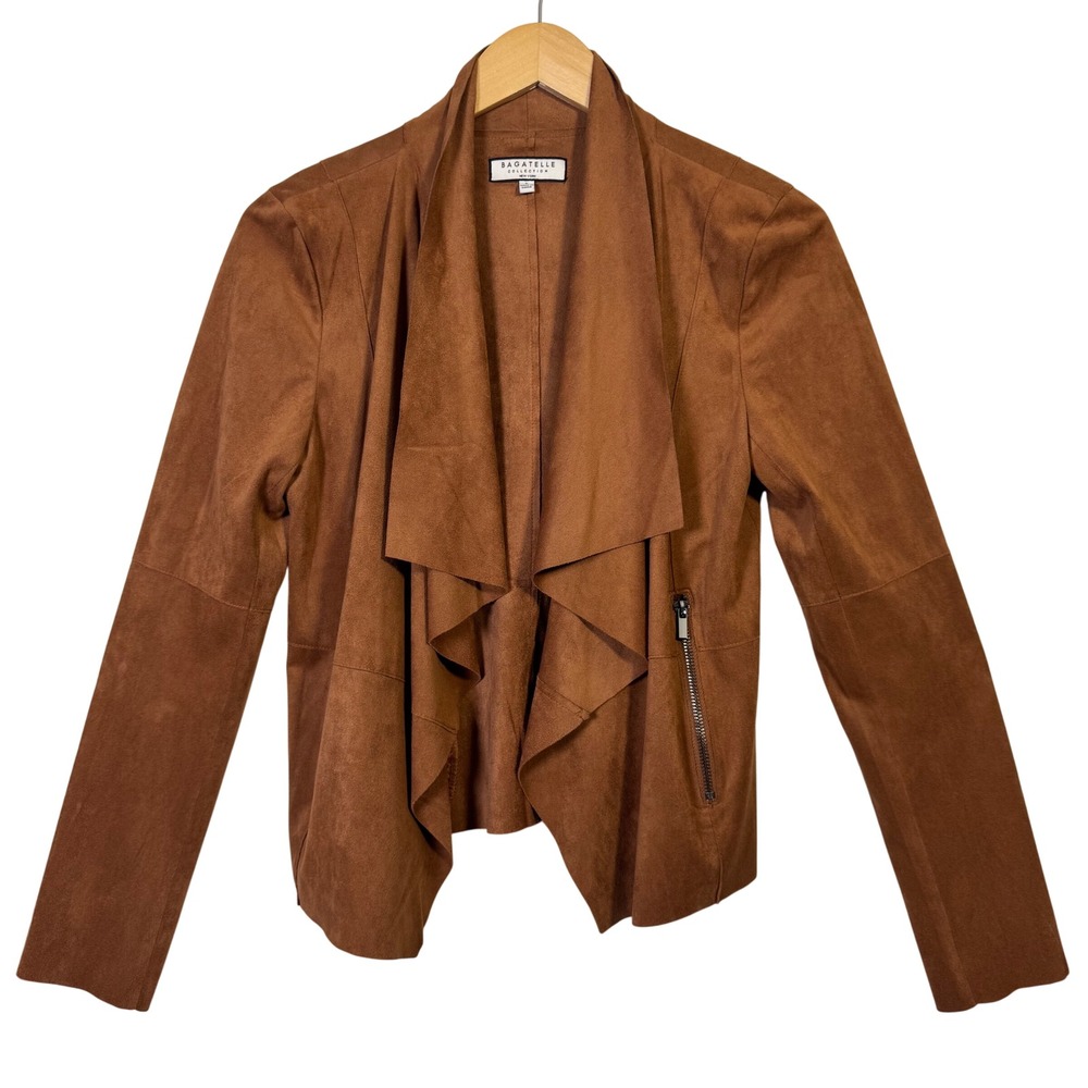 Bagatelle Womens Small Jacket Sienna Brown‎ Faux Suede Drape Front Copper S
